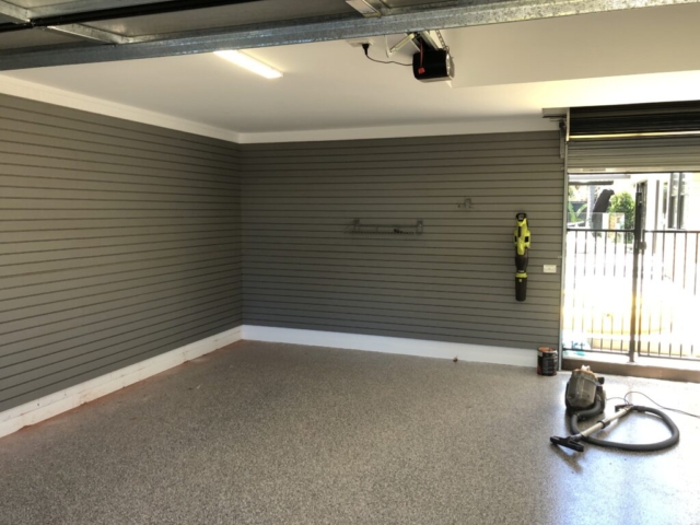 Weathered Grey Garage Slatwall Corner Installation