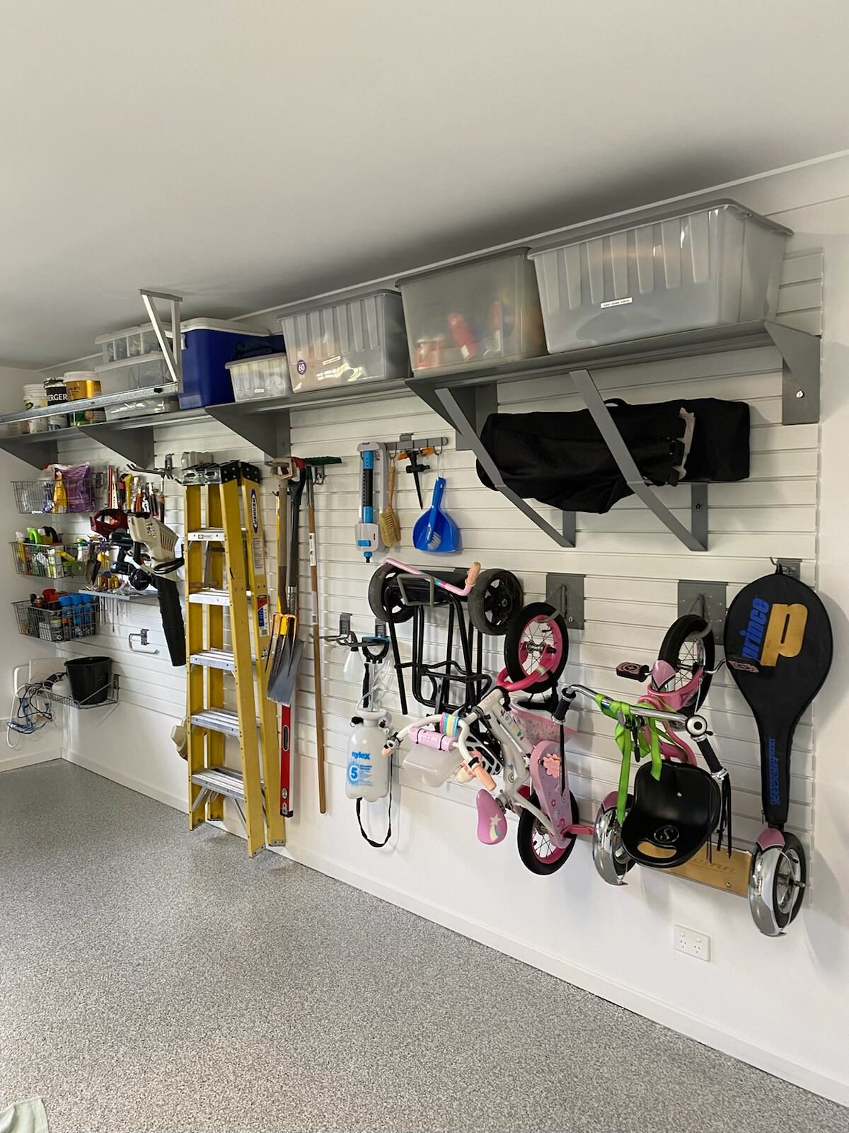 Bins, ladders, bikes, gardening gear, hung with StoreWALL
